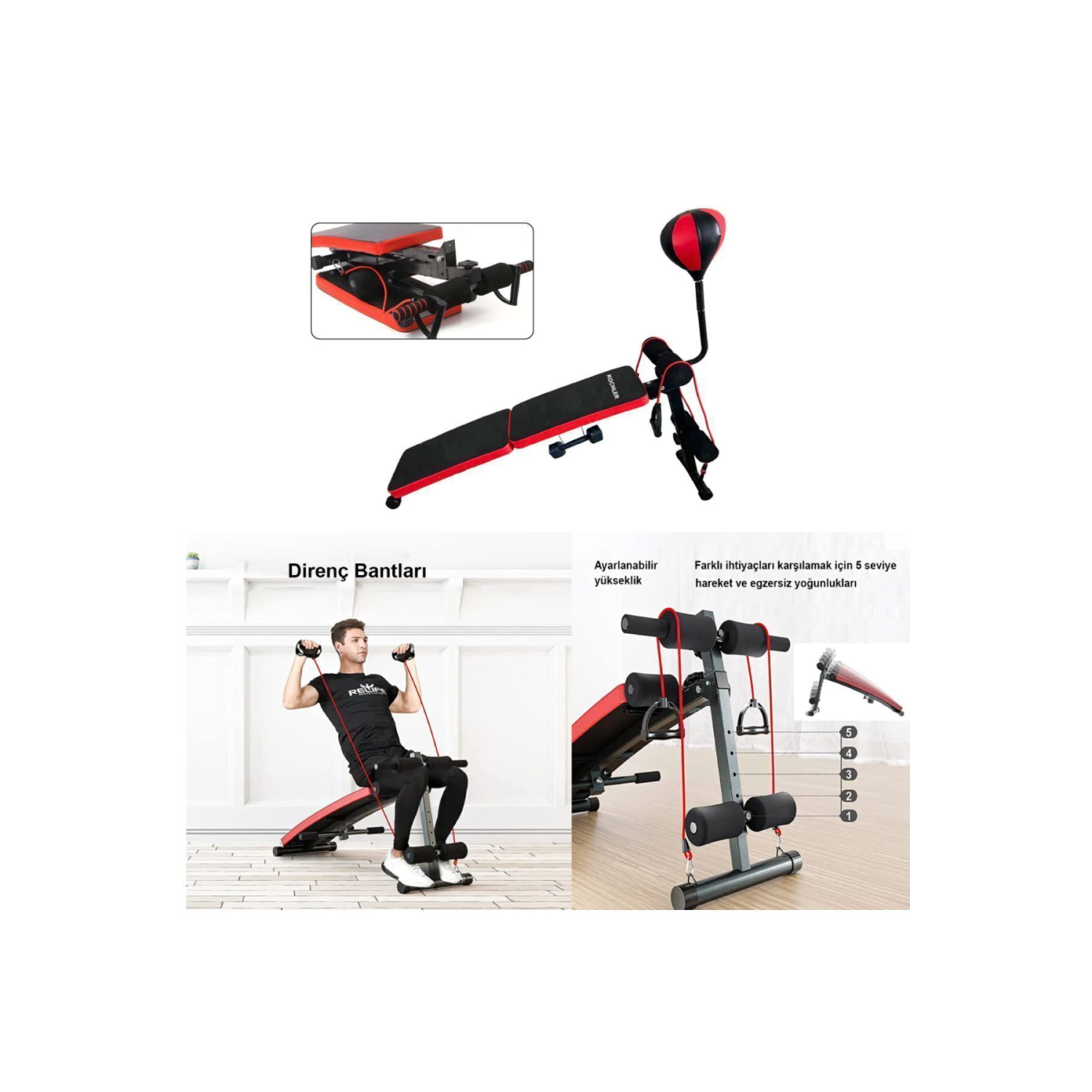 Katlanabilir Fitness Ağırlık Sehpası - Mekik Aleti - Boks Topu -tüm Vücut Egzersiz Aleti Gym Bench