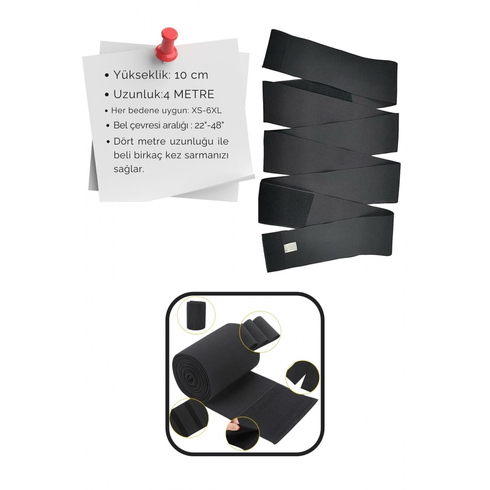 Waist Trainer İnceltici Zayıflatıcı Bele Dolamalı Kum Saati 4m Sarma Termal Kemer Bel Korsesi