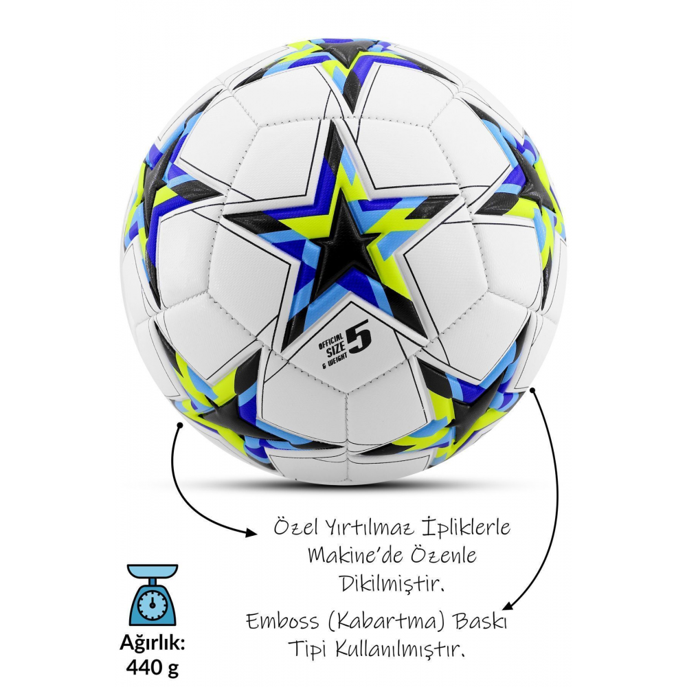 Orijinal Futbol Topu Şampiyonlar Ligi Pompalı Sert Zemin Halı Saha Futbol Topu No:5 Siyah 034