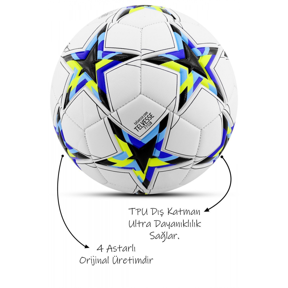 Orijinal Futbol Topu Şampiyonlar Ligi Pompalı Sert Zemin Halı Saha Futbol Topu No:5 Siyah 034