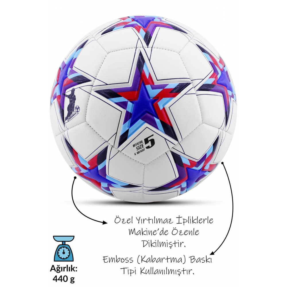 Pro Futbol Topu Maestro Şampiyonlar Ligi Pompalı Sert Zemin Halı Saha Futbol Topu No:5 Mavi