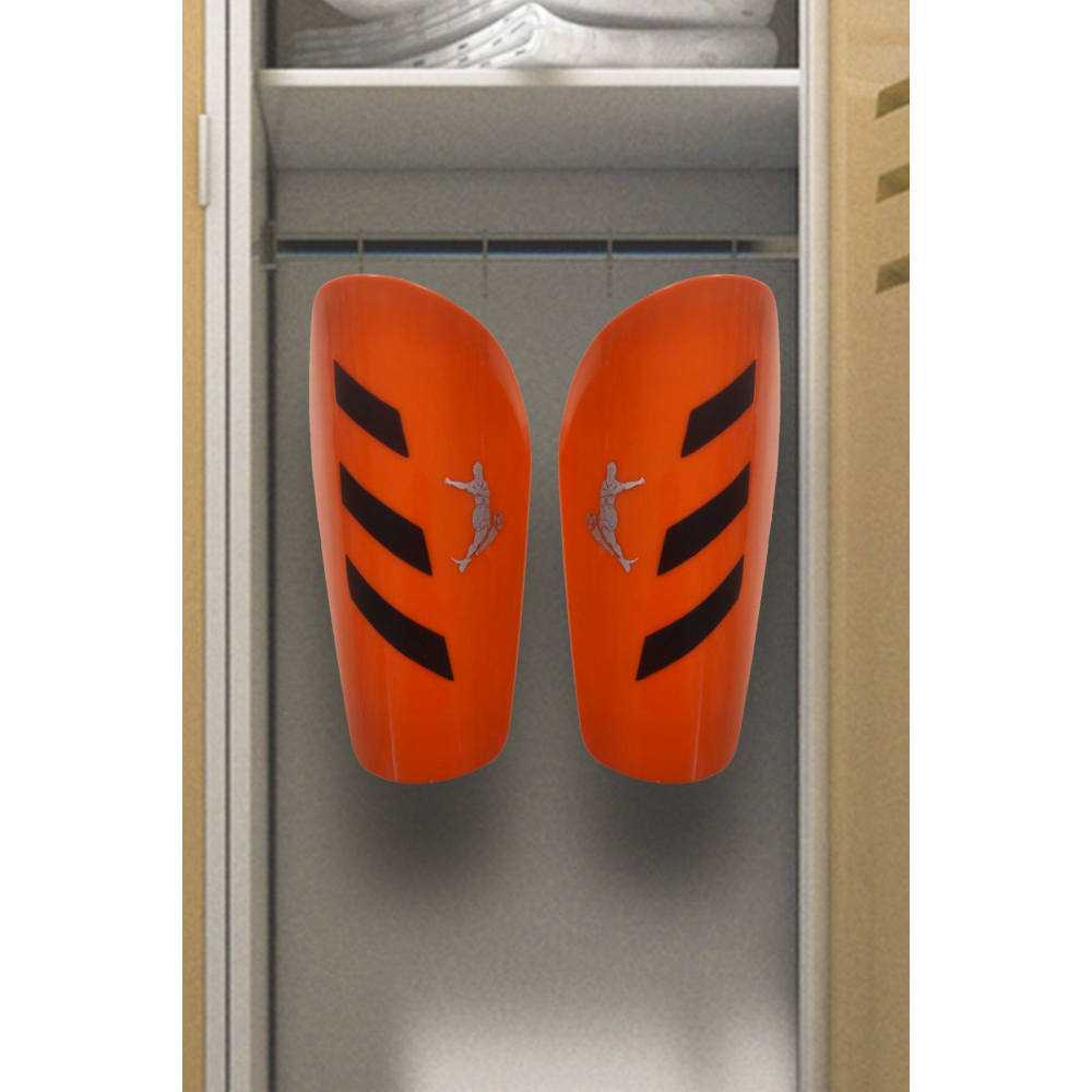 Tek Bantlı Çocuk Kaval Koruyucu 2 Adet Çoraplı Futbol Tekmelik Sporcu Tekmeliği Turuncu