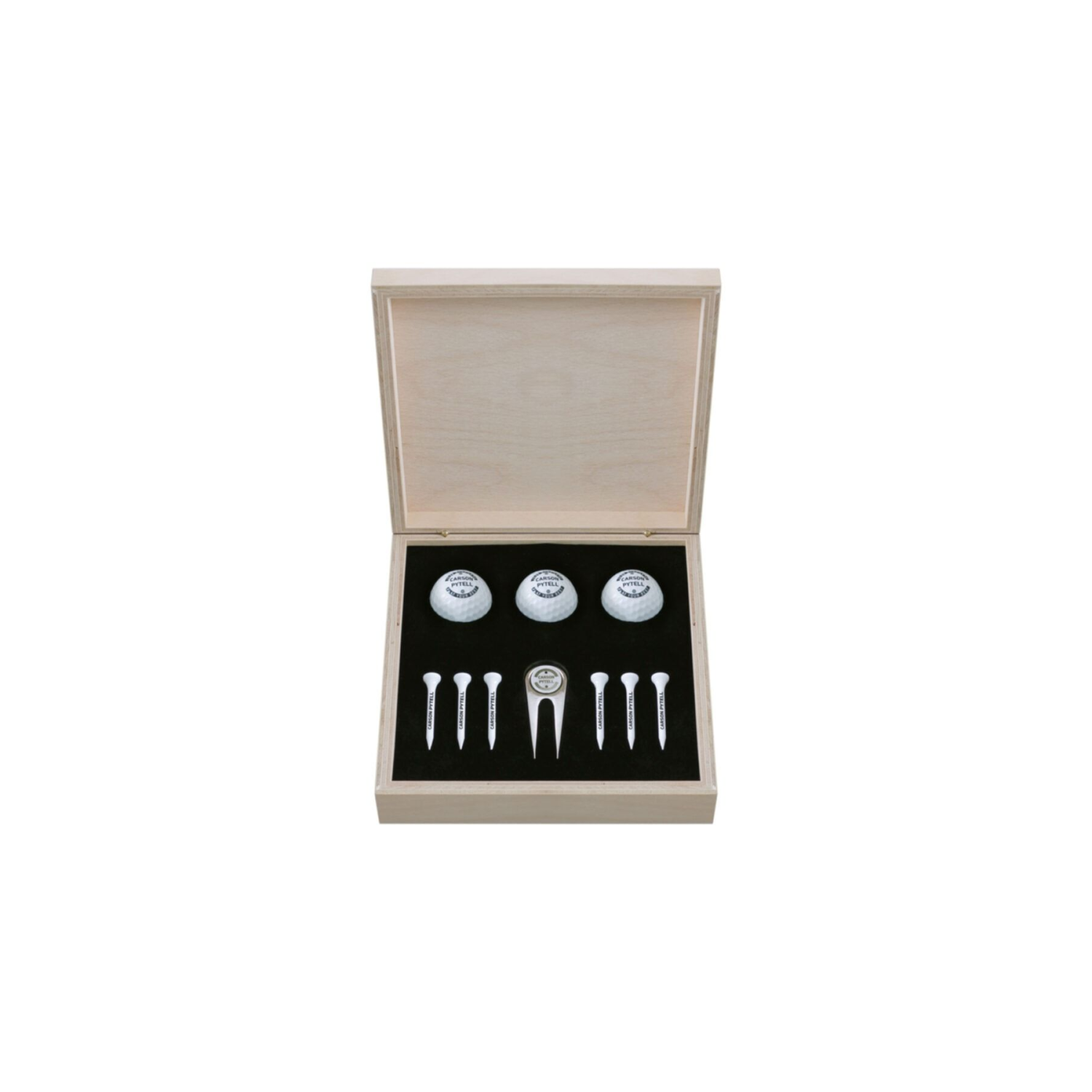 Profesyonel 3 Golf Topu 6 Tee Ve Marker Ahşap Kutulu Set