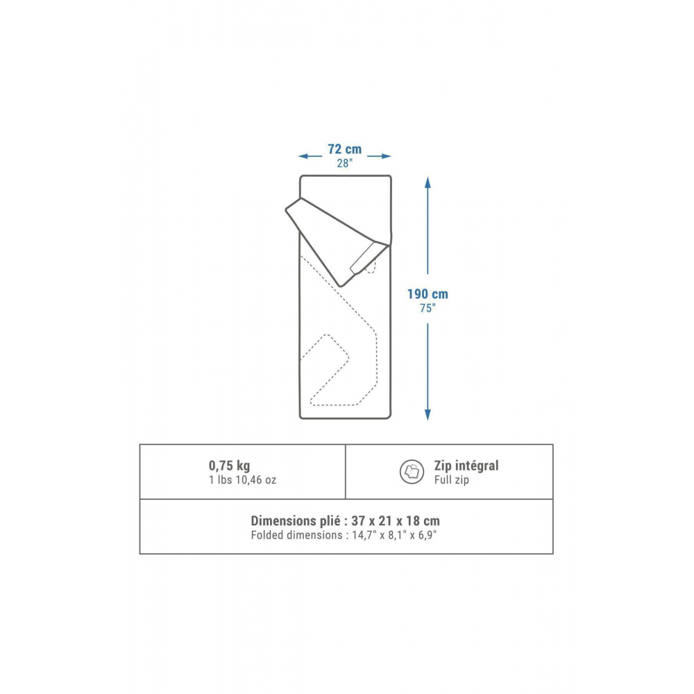 Outdoor Kamp Uyku Tulumu - Turkuaz - Arpenaz - 20°c Konfor