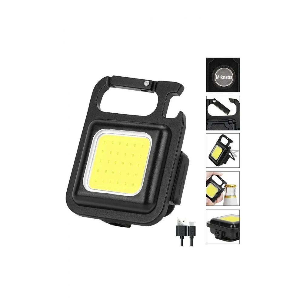 Mini Led El Feneri , Karabinalı, Mıknatıslı , Su Geçirmez , Şişe Açacaklı , Şarjlı 800mah