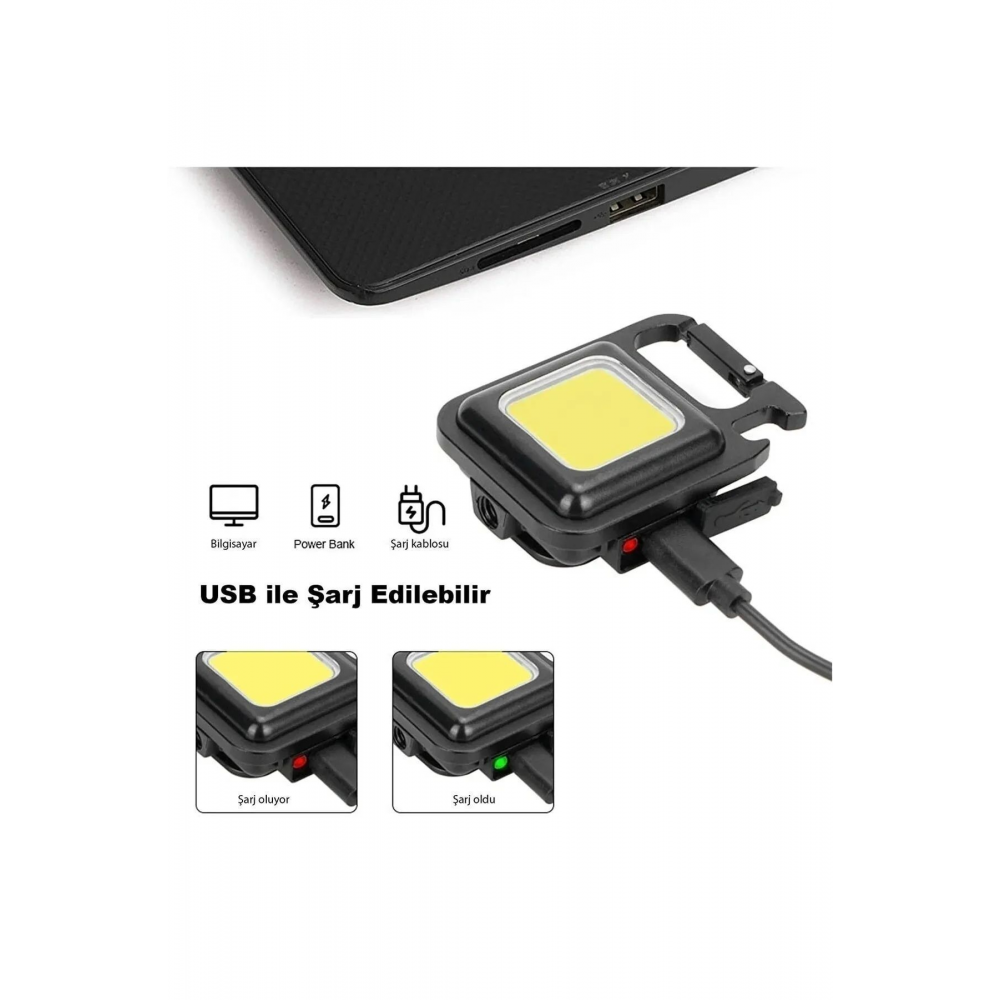 Mini Led El Feneri , Karabinalı, Mıknatıslı , Su Geçirmez , Şişe Açacaklı , Şarjlı 800mah