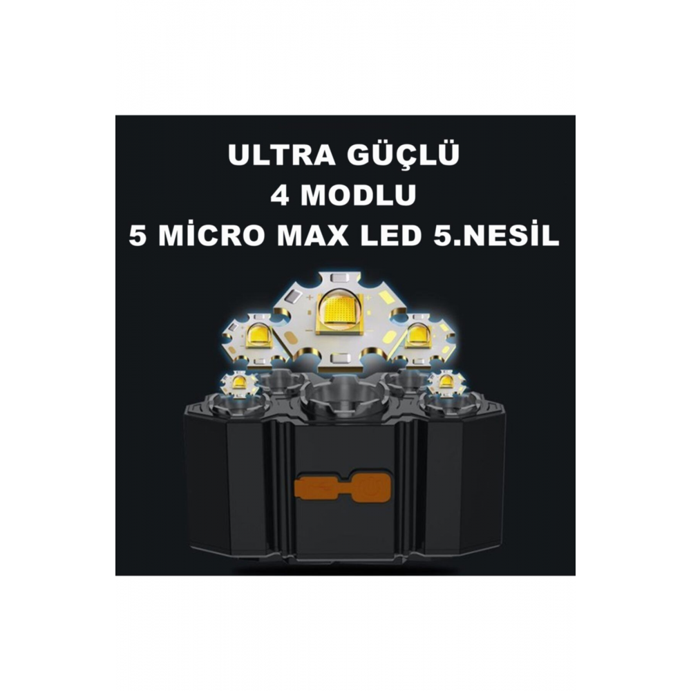 150w Led Rc-21 Şarjlı 5 Led 5x T6 Cree Led 36000 Lümen Profosyonel Kafa Feneri Lambası 4 Modlu