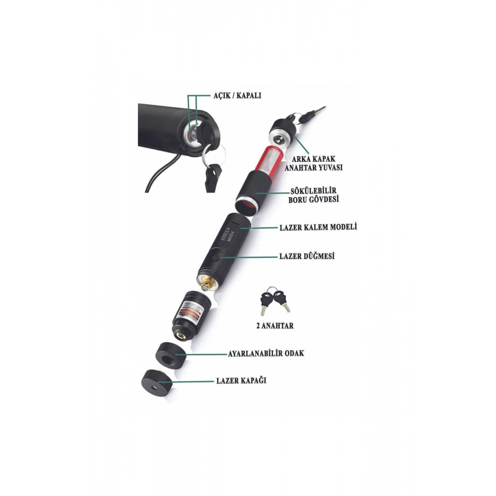 Laser Pointer Şarjlı Güçlü Yeşil Lazer Metal Kasa