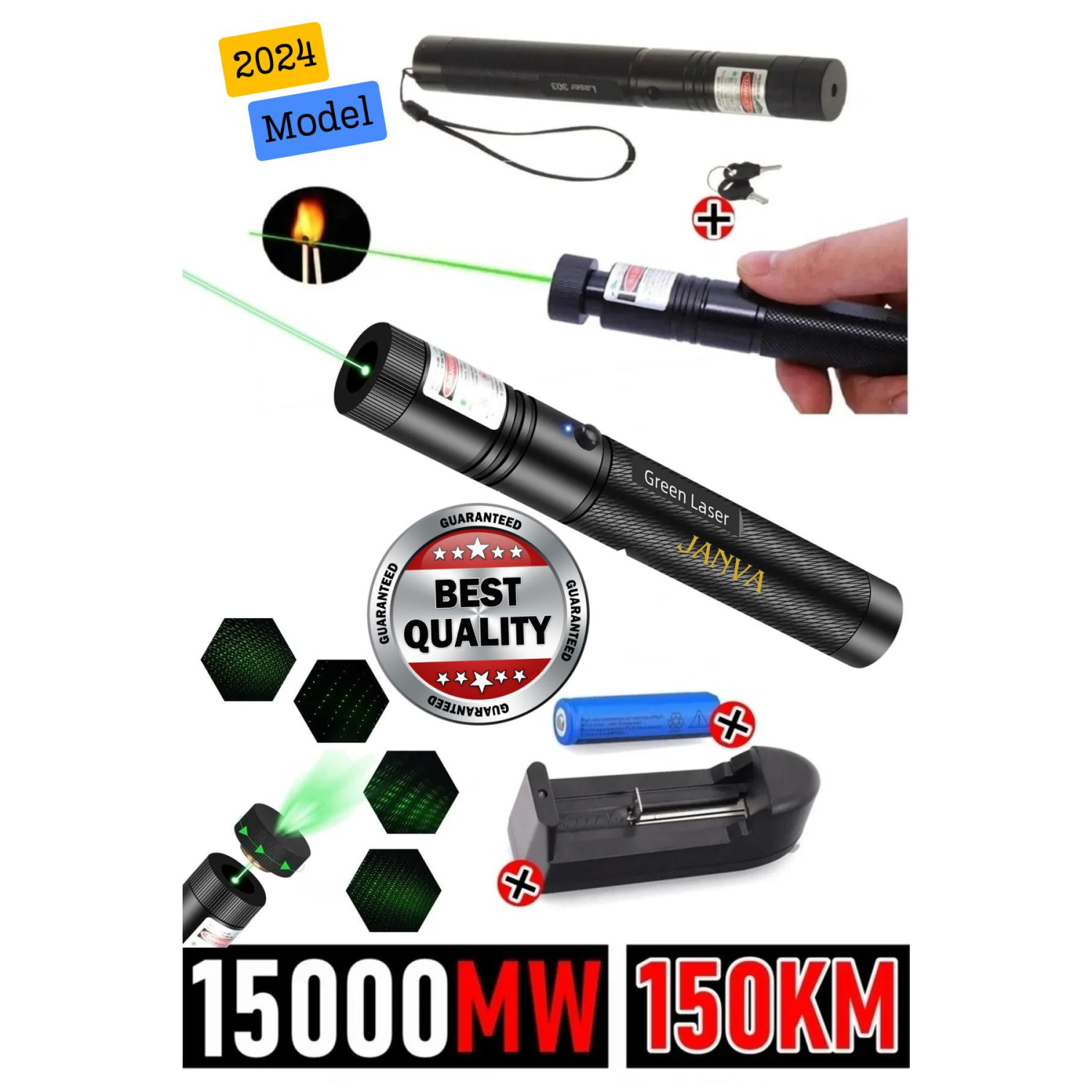 Şarjlı Turbo Yeşil Lazer Pointer Kibrit Yakabilen 15000 Mv Güç 150km