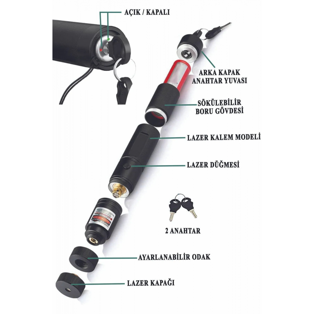 Şarjlı Turbo Yeşil Lazer Pointer Kibrit Yakabilen 15000 Mv Güç 150km