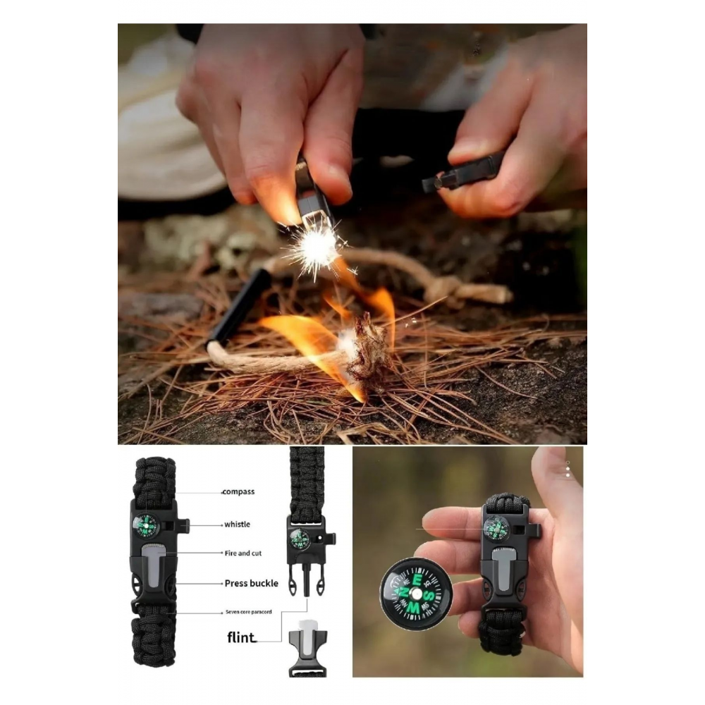 Hayatta Kalma Bilekliği Çok Amaçlı Paracord Bileklik Dağcı Kampçı Bileklik