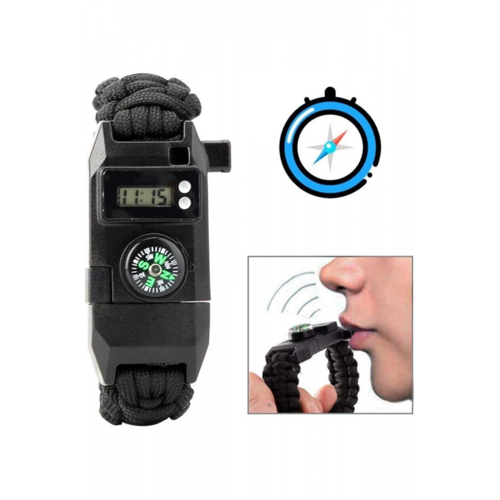 Paracord Bileklik Dijital Saat Pusula Ateş Başlatıcı
