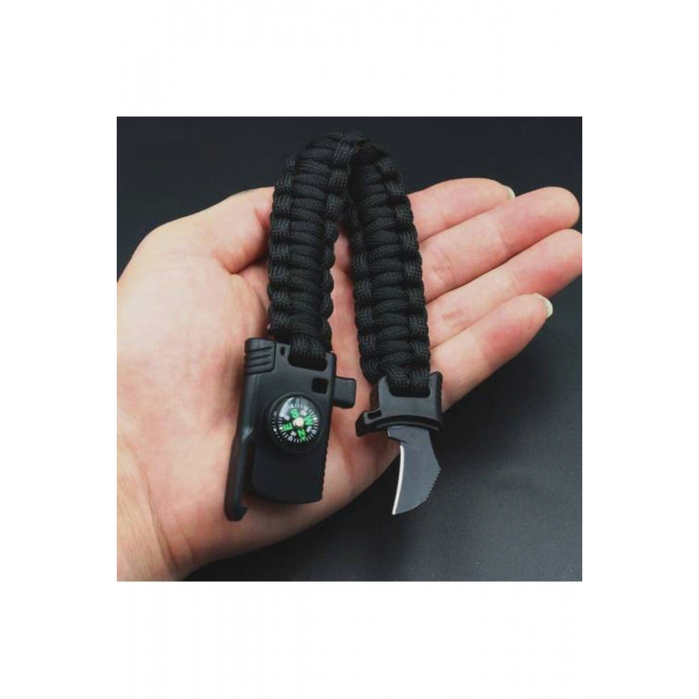 Paracord Survival Ateş Başlatıcı Magnezyum Çubuğu Bıçak Pusula I?kaz Düdüklü Bileklik