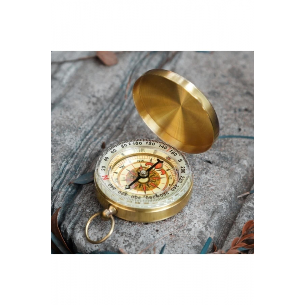 Yuvarlak Sarı Metal Kasa Su Geçirmez Fosforlu Dayanıklı Pusula (5cmx1.6cm)