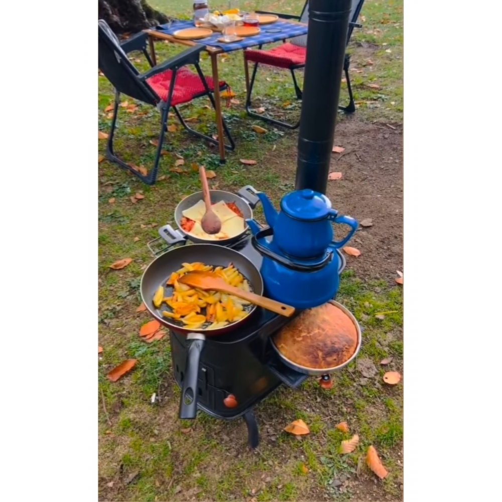 Kamp Ve Çadır Sobası Kuzineli Fırınlı Odun Yakan Taşınabilir Soba