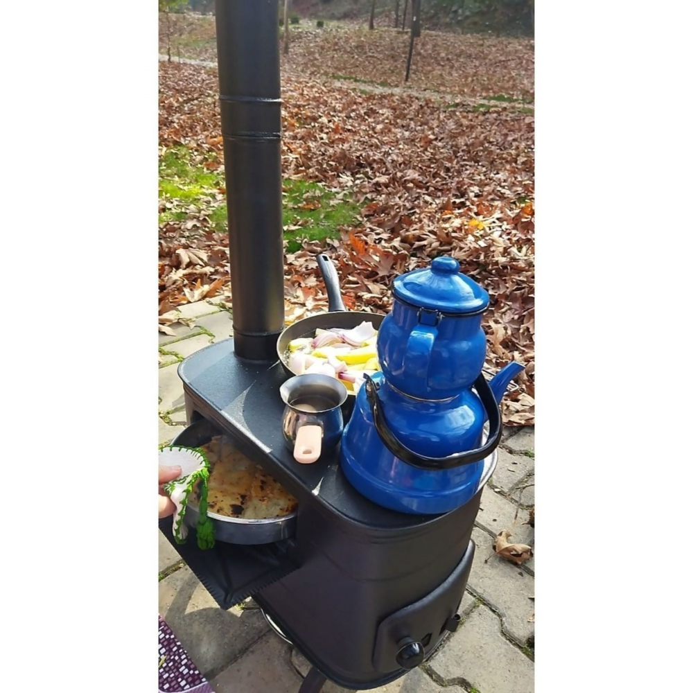 Kamp Ve Çadır Sobası Kuzineli Fırınlı Odun Yakan Taşınabilir Soba
