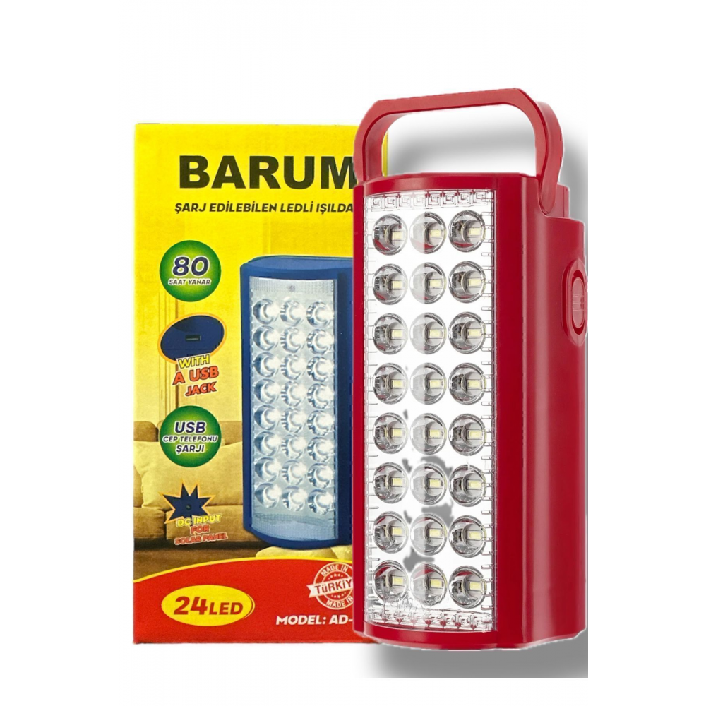 24 Ledli 80saat Yanan Şarj Edilebilir Işıldak Kamp Için Uygun Usb Telefon Şarj Özelliği