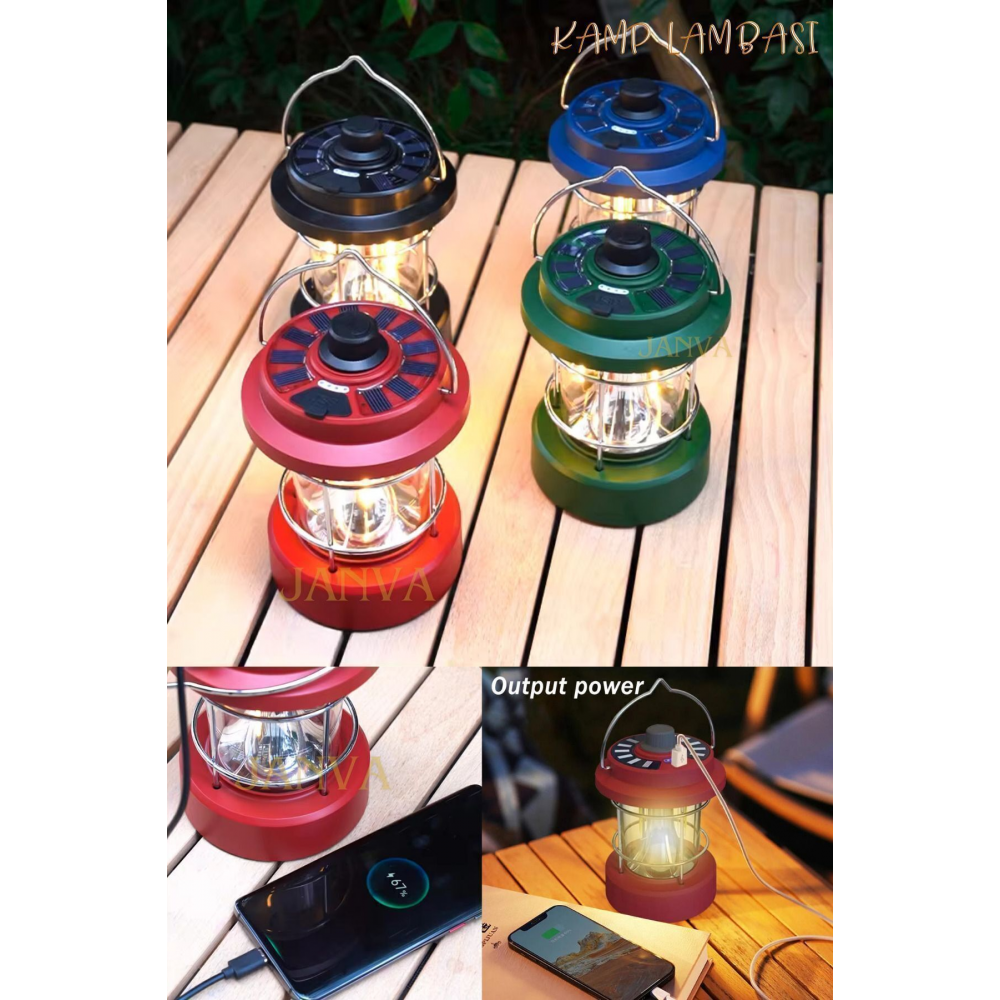Güneş Panelli Enerjili Solar Nostaljik Ledli Kamp Feneri Lamba Işıldak Usb Şarjlı Dekoratif Fener
