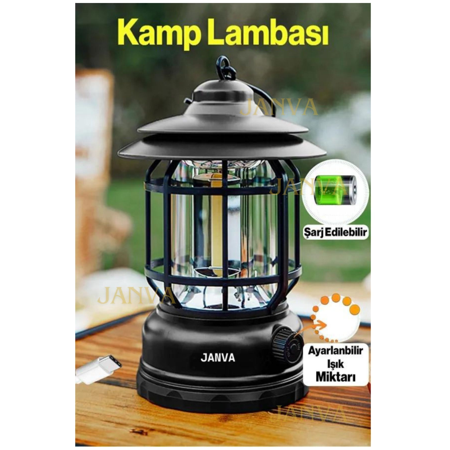 Nostaljik ışığı ayarlanabilir Şarjlı Ledli Kamp Lambası Işıldak Fener 18650 şarjlı pilli