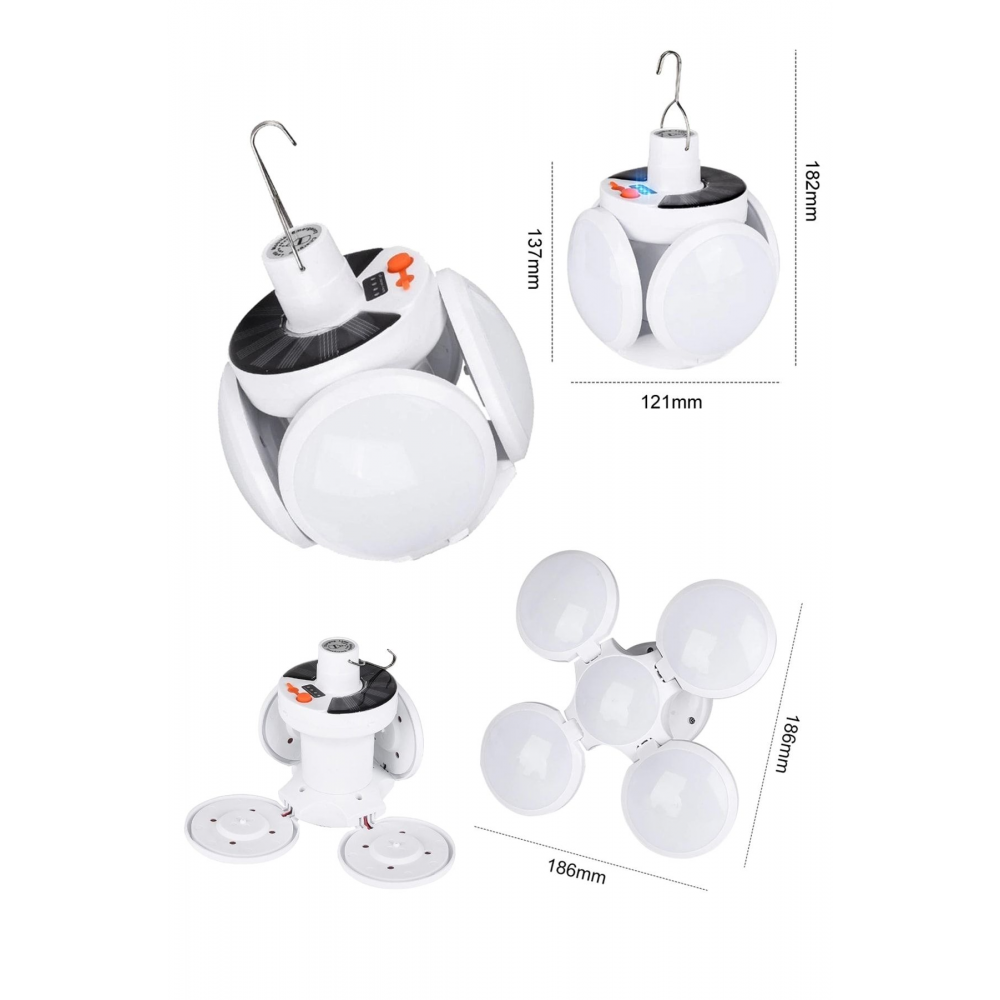 Rc-2029 Güneş Enerjili Solar Aydınlatma Kamp Çadır Lambası Şarjlı Ampül Led Şarjlı El Feneri Işıldak