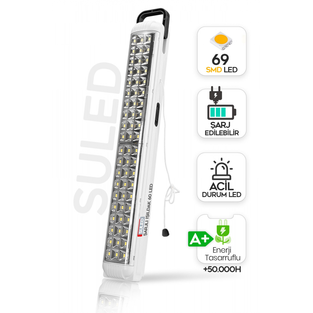 Sl-1024 69 Power Li Işıldak Çekmeli Ipli Fener Şarjlı Işıldak 2 Kademeli Aydınlatma Kamp El Feneri