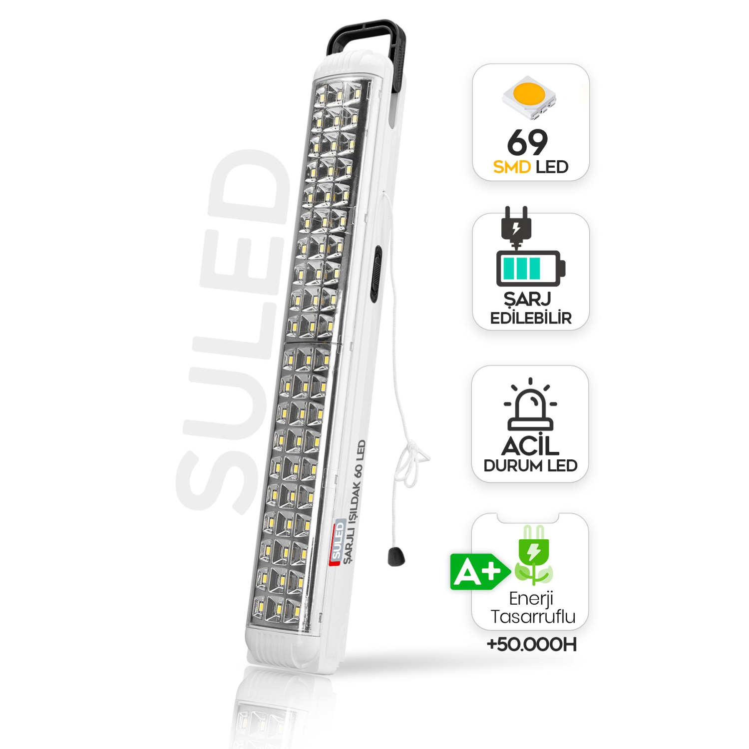 Sl-1024 69 Power Li Işıldak Çekmeli Ipli Fener Şarjlı Işıldak 2 Kademeli Aydınlatma Kamp El Feneri