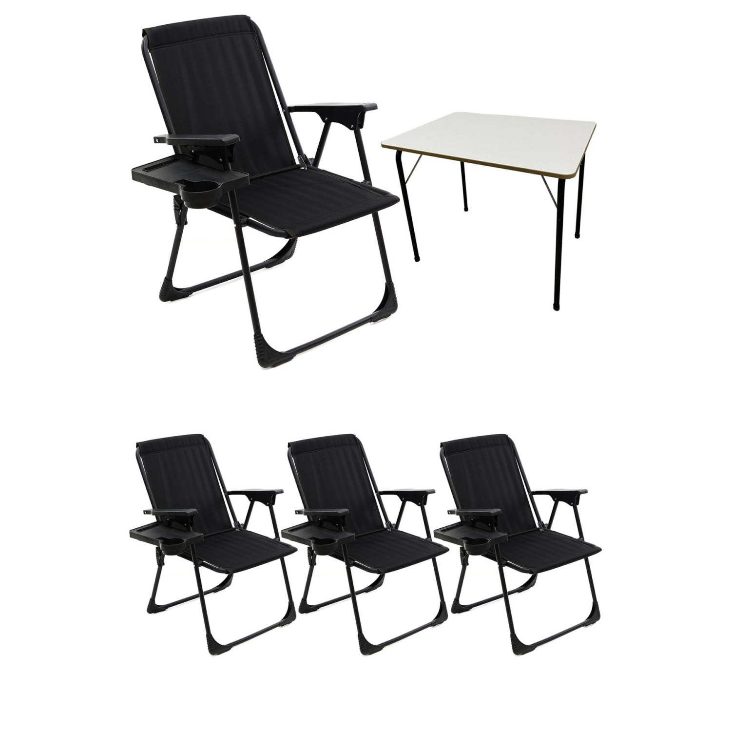 Natura 4 Adet Kamp Sandalyesi Katlanır Sandalye Dikdörtgen Bardaklıklı Siyah Katlanır Mdf Masa