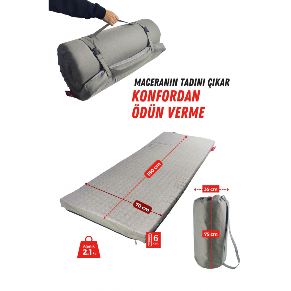 GezginMat Kamp Yatağı Taşıma Çantalı Kamp Matı Fermuarlı Kamp Minderi Çadır Matı  70x180x6cm