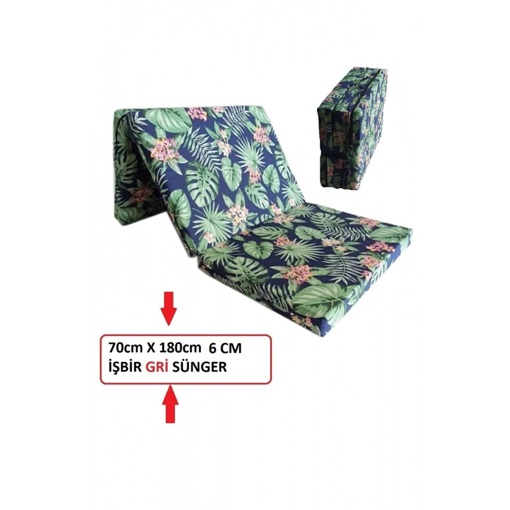 Katlanır Kamp Yatağı Çadır Yatağı 70x180 6 Cm Işbir Gri Kalın Sünger Yeşil Yaprak