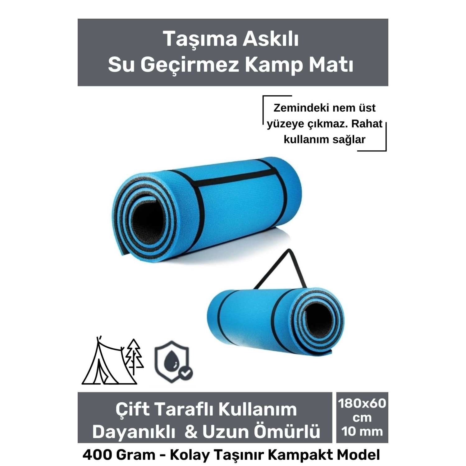 Su Geçirmez Konfor Modeli Taşıma Askılı Çift Taraflı Kamp Zemin Çadır Uyku Matı Yer Minderi