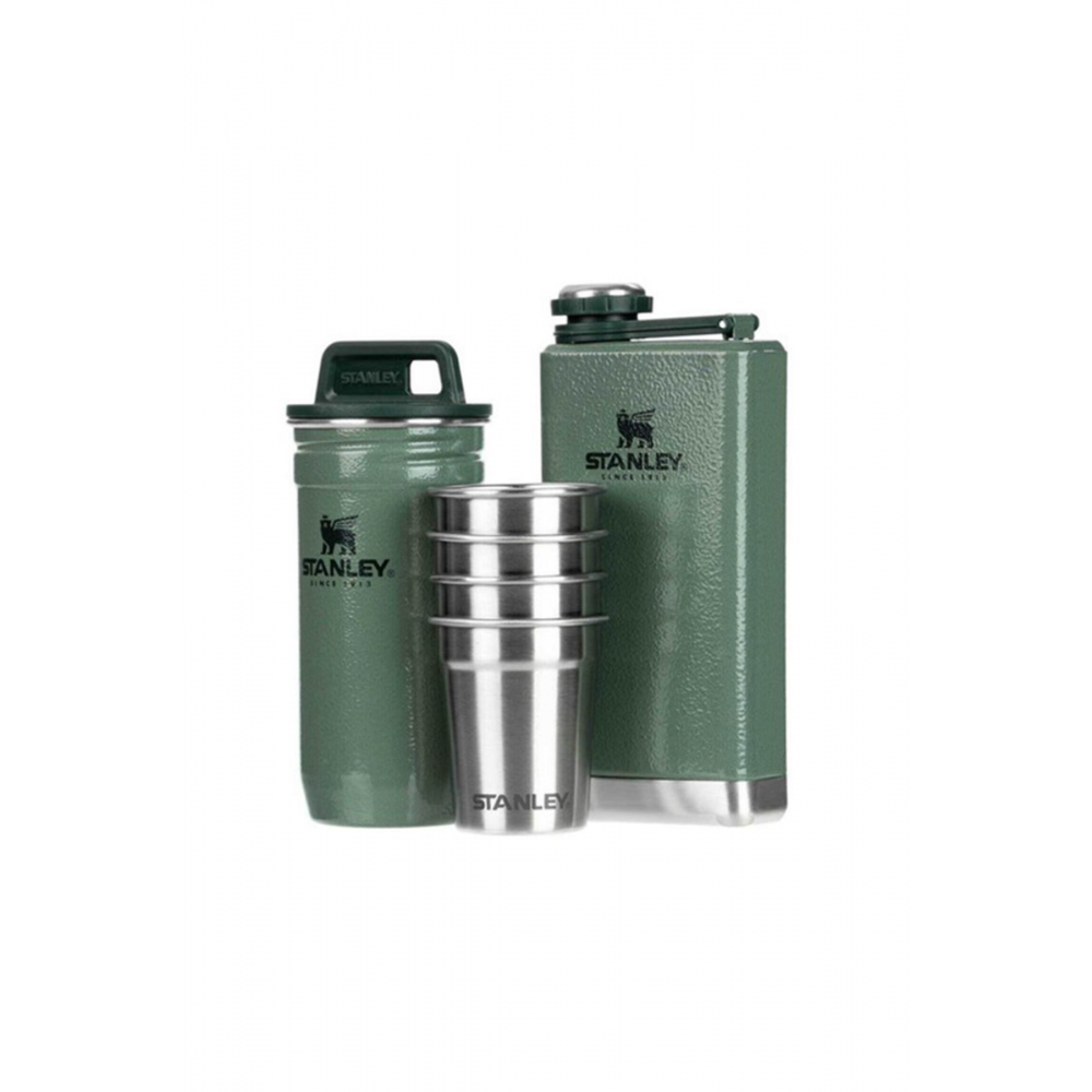 Adventure Çelik Shot Gri Bardak ve Yeşil Matara Seti