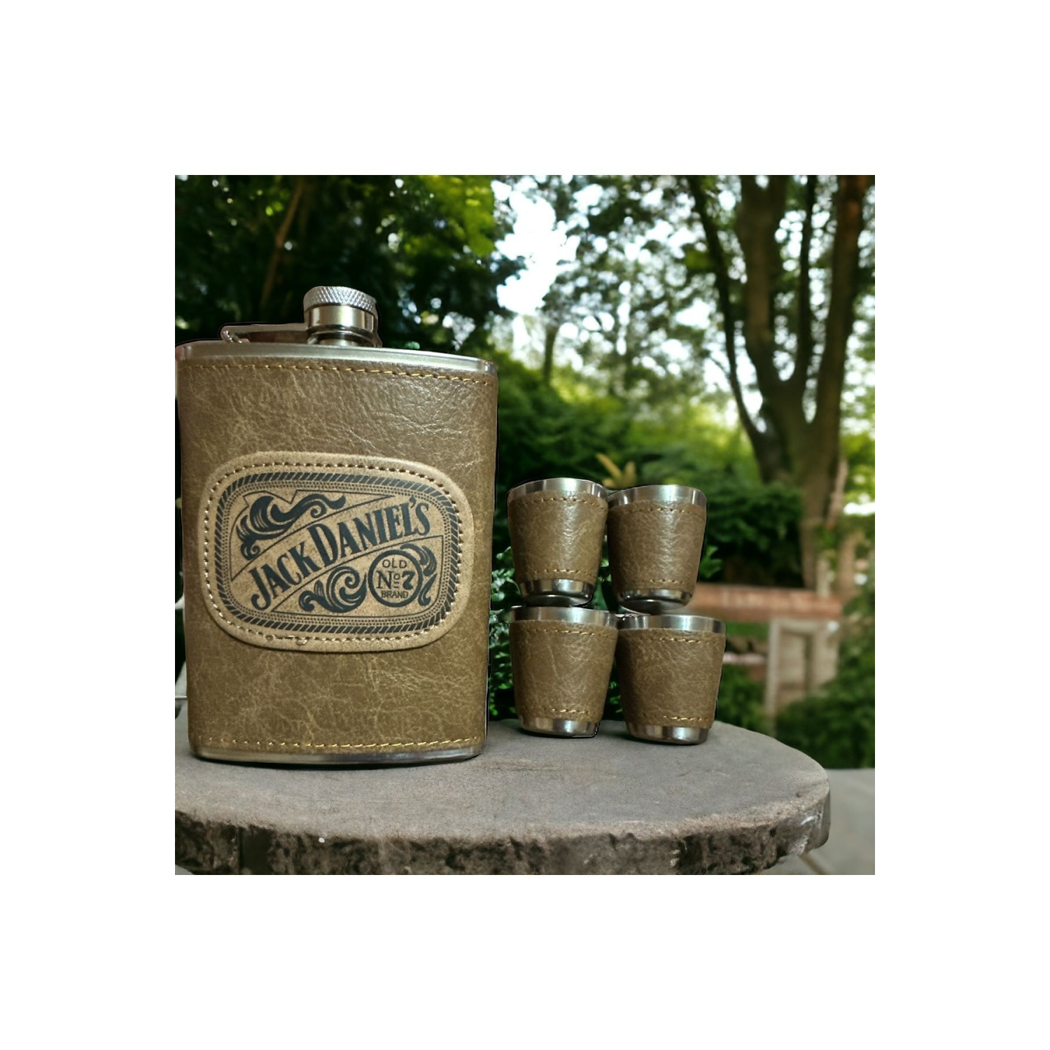 Çelik Kamp Matarası Yıldönümü Sevgiliye Hediye Deri Kaplamalı Shot Bardak Içki Viski Outdoor Ürünler