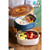 1200 ML İki Kat Üç Bölme Paslanmaz Çelik Bento Lunch Box Yeni Nesil Sefer Tası-ÇatallıKaşı