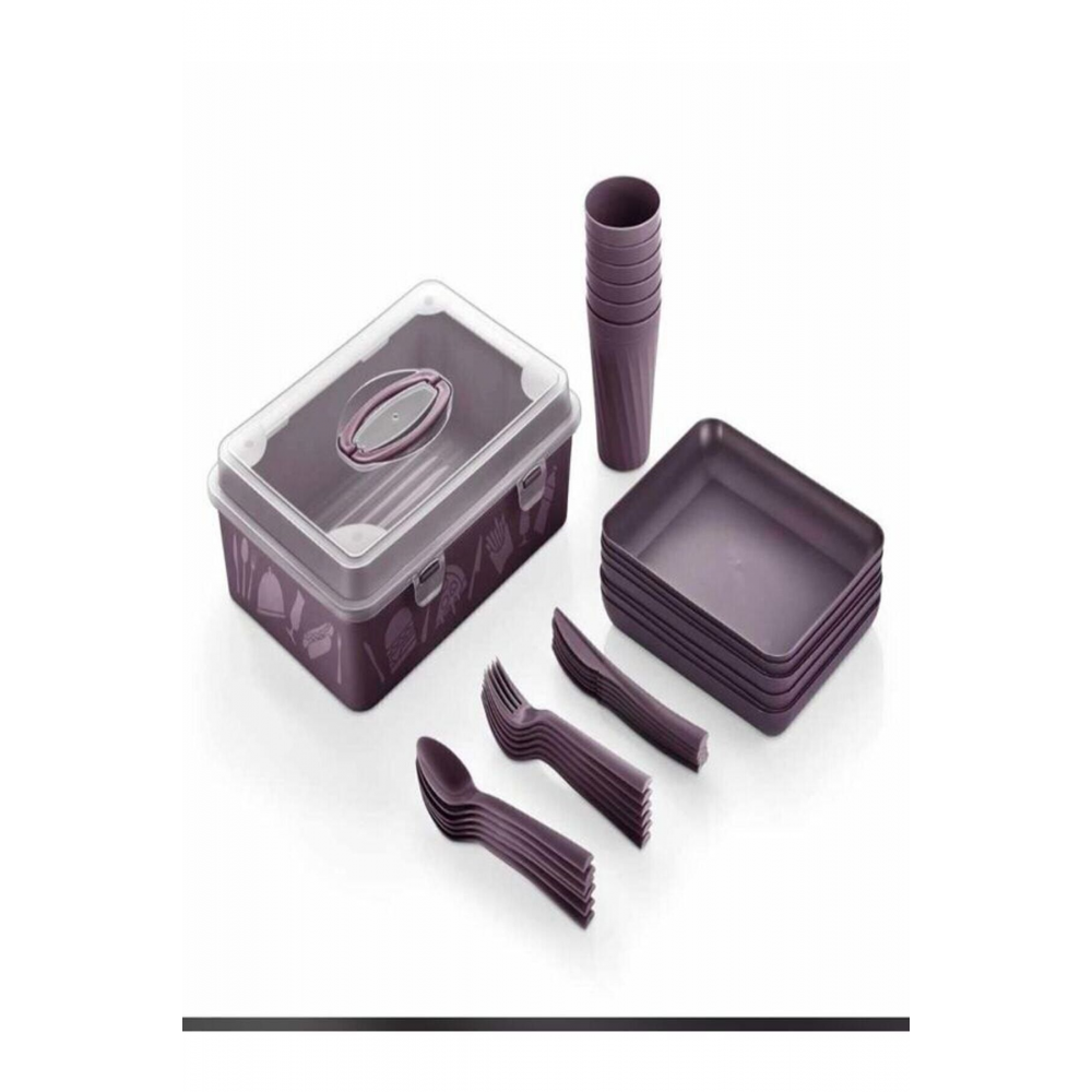 32 Parça 6 Kişilik Çantalı Piknik Seti Antrasit Gri Dp1222