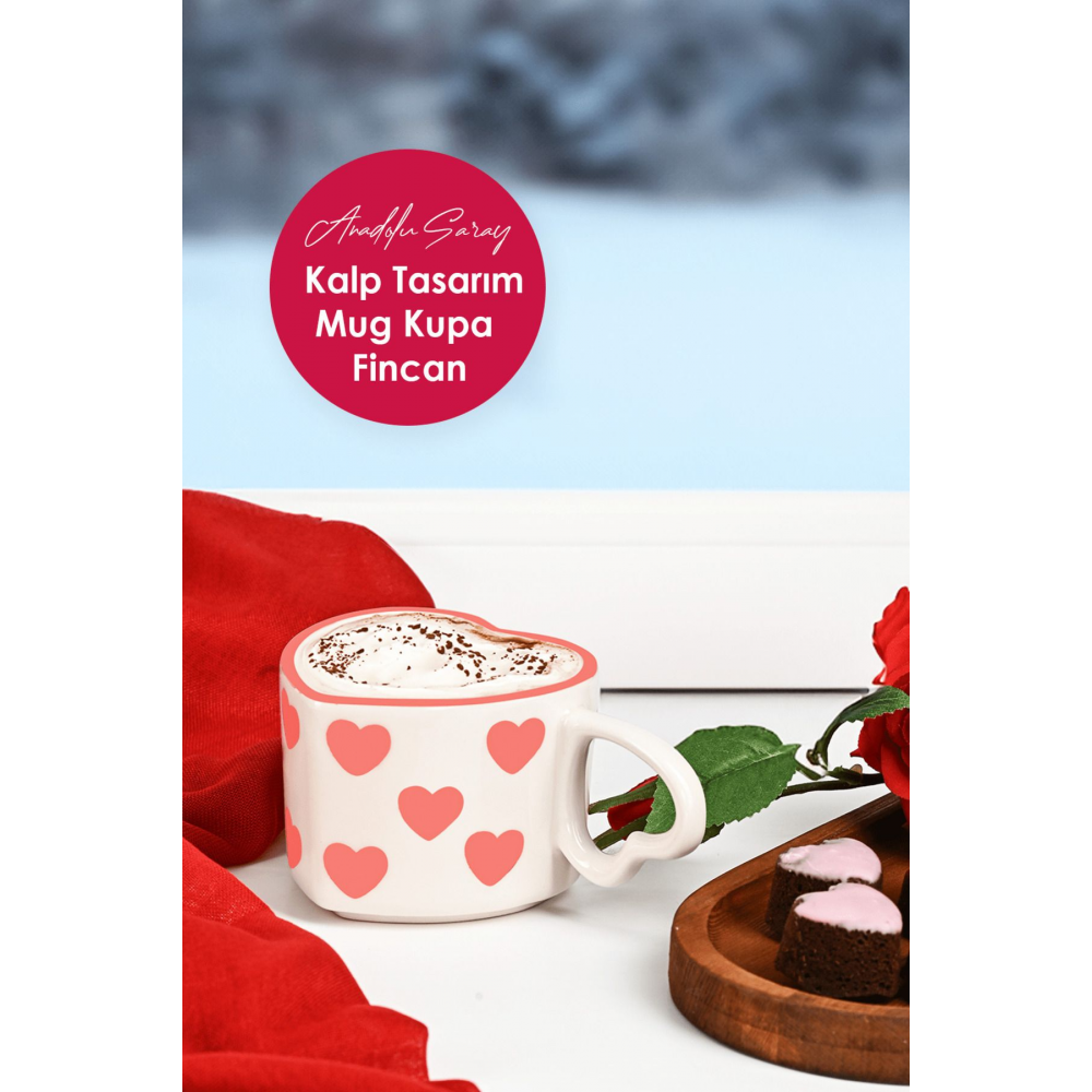 2'li El Yapımı Seramik Kalp Tasarım Mug Kupa Fincan Handmade El Yapımı Mug Fincan Kupa Kahve Kupası