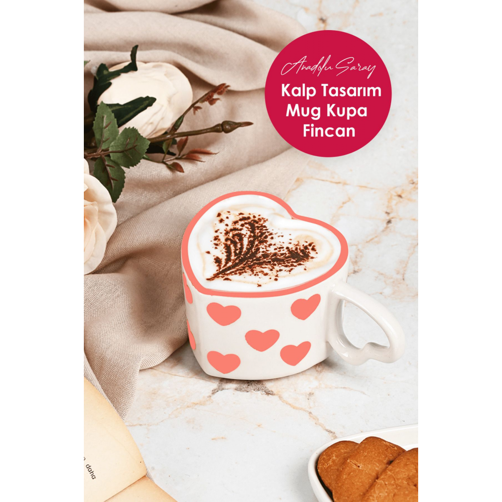 2'li El Yapımı Seramik Kalp Tasarım Mug Kupa Fincan Handmade El Yapımı Mug Fincan Kupa Kahve Kupası