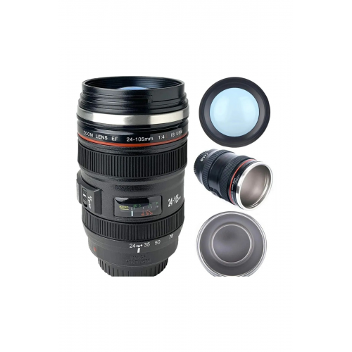 Cam Kapaklı Kamera Lens Objektif Görünümlü Termos Kupa Mug Bardak 15cm*8cm