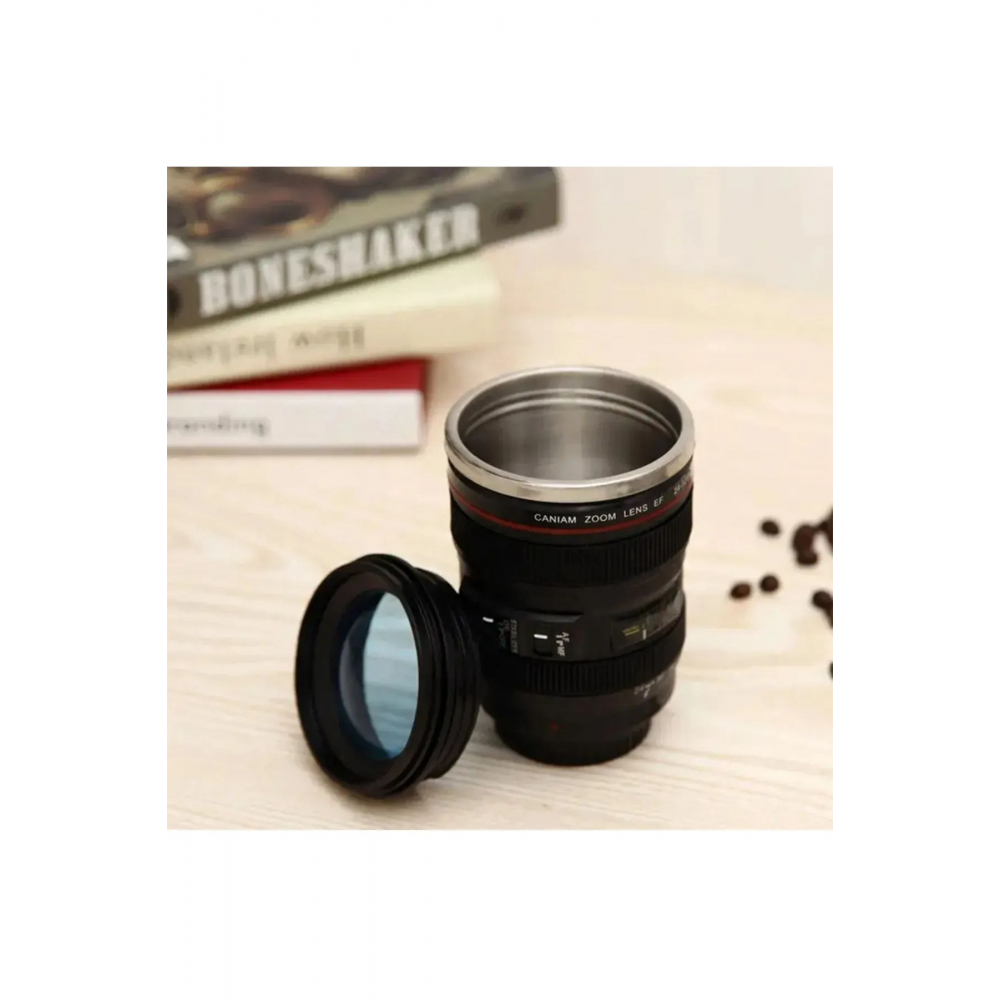 Cam Kapaklı Kamera Lens Objektif Görünümlü Termos Kupa Mug Bardak 15cm*8cm