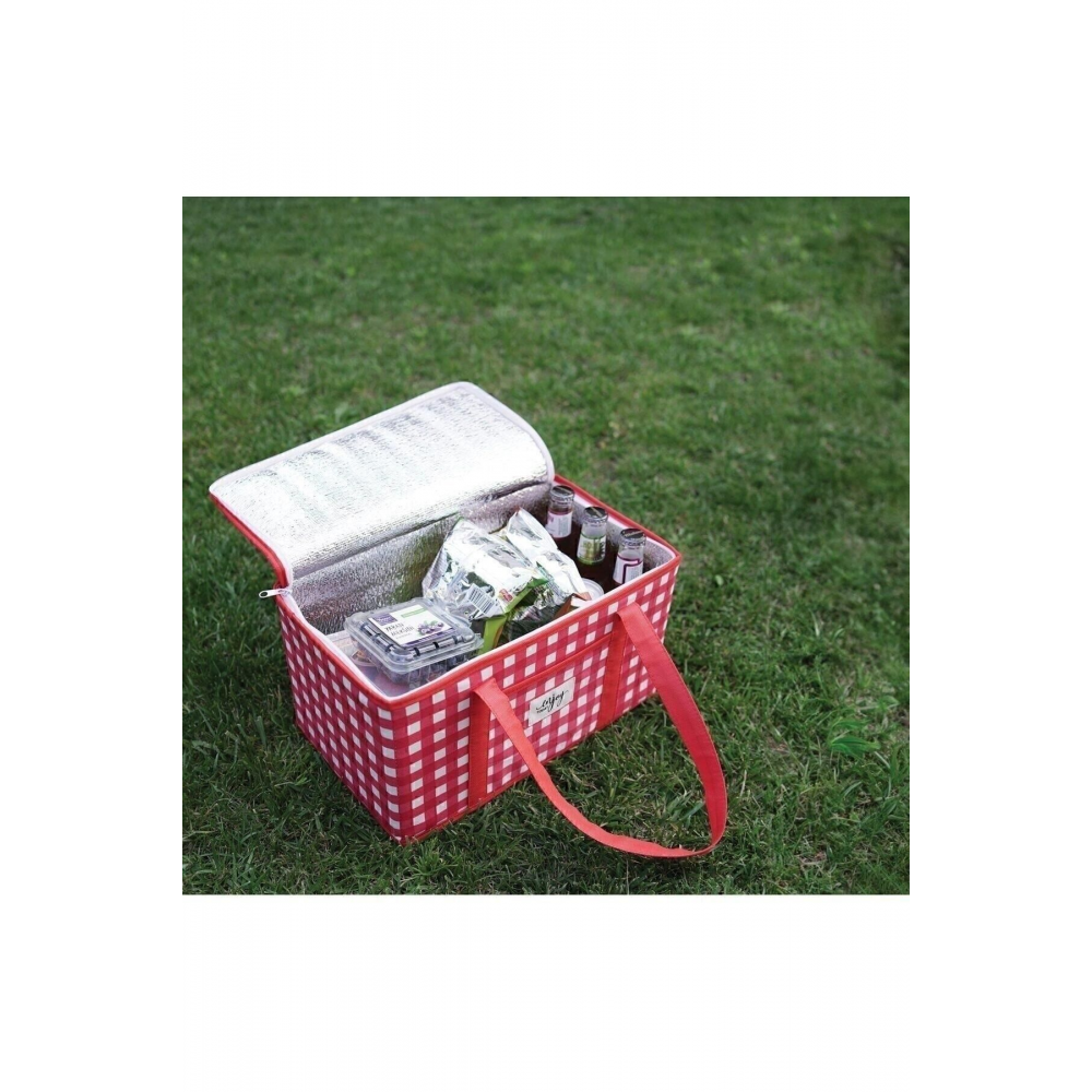 Termo Lüks Piknik Çantası Kırmızı Ekoseli 35 x 20 x 20 cm