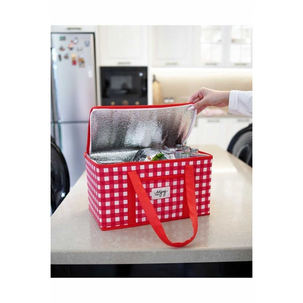 Termo Lüks Piknik Çantası Kırmızı Ekoseli 35 x 20 x 20 cm