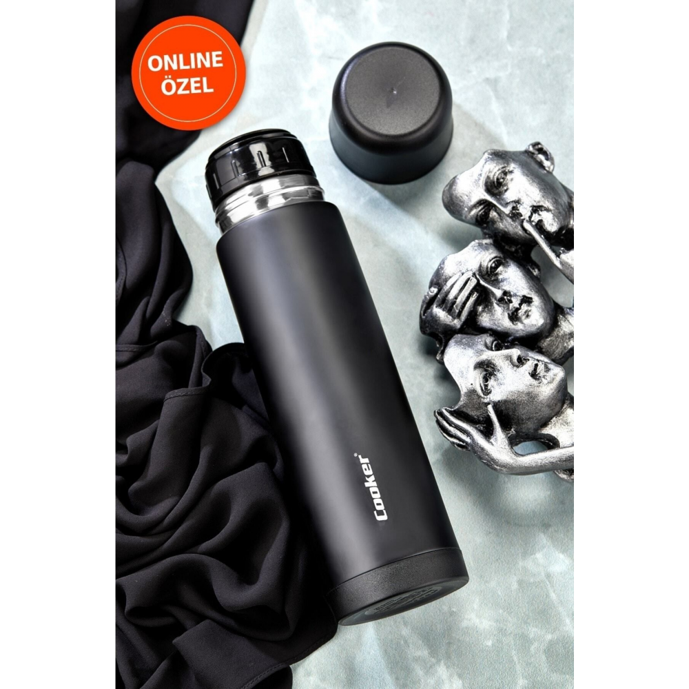 Çift Kat Paslanmaz Çelik 750 ml Termos Siyah( Çay Kahve Piknik Kamp Outdoor Ofis Otel Kafe Okul )