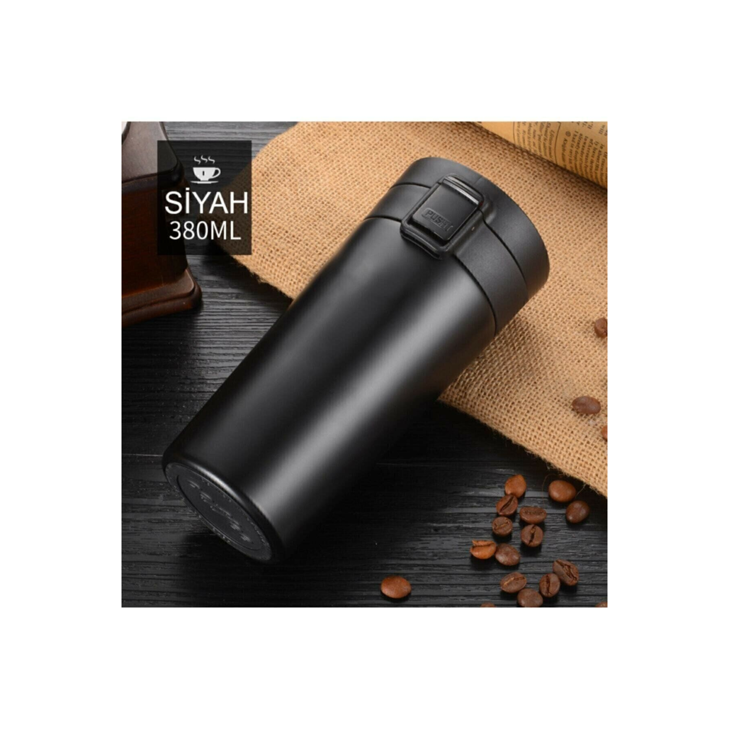 Snape 380ml Filtreli Çift Katmanlı Mug Termos Bardak Mat Siyah