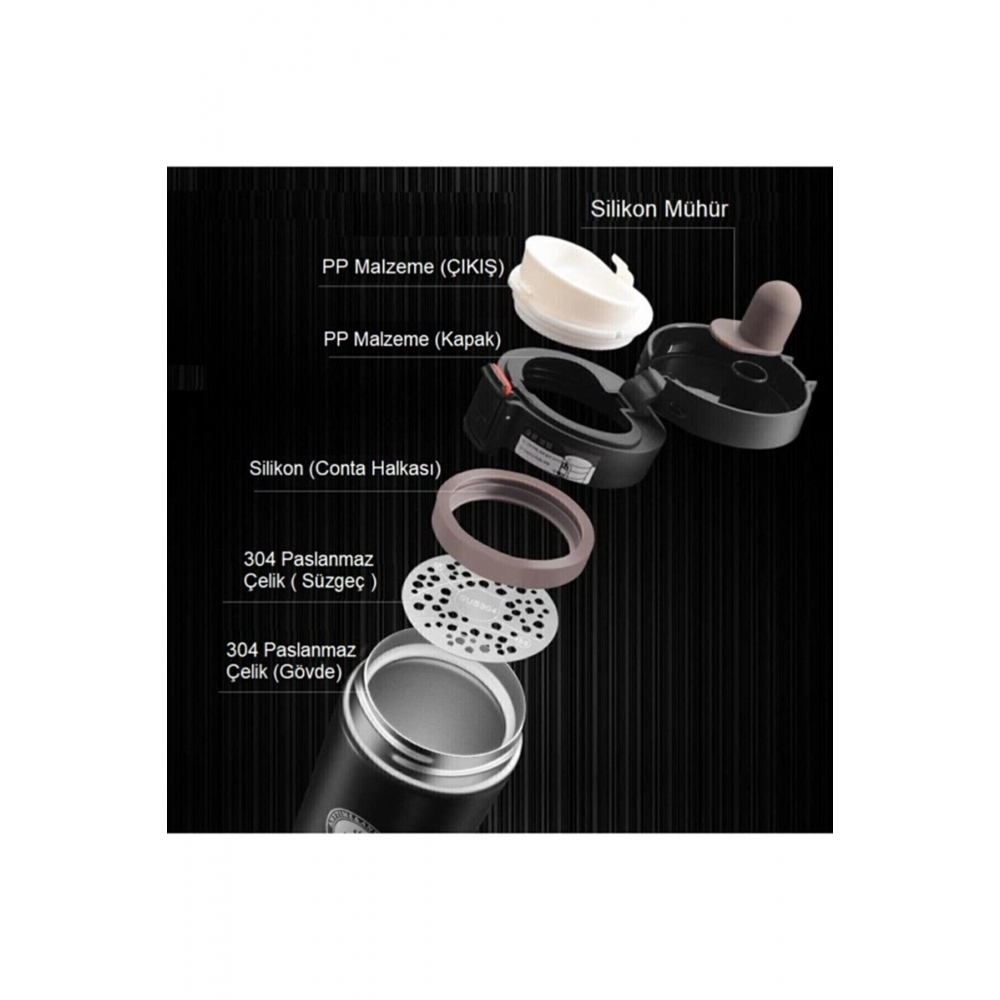 Snape 380ml Filtreli Çift Katmanlı Mug Termos Bardak Mat Siyah