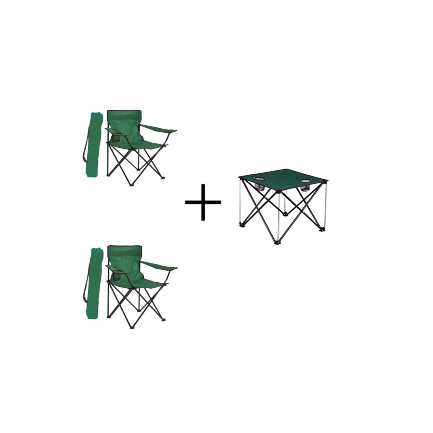 2 Adet Yeşil Katlanır Kamp Sandalyesi Ve Katlanır Kamp Masası 47 Cm Yeşil