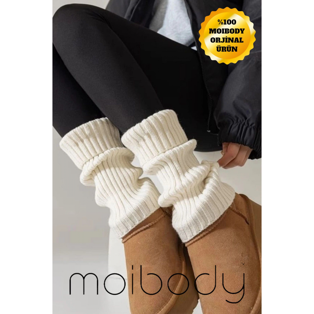 Original Premium Tozluk %100 Akrilik Triko Örgü Leg Warmer Ayak Isıtıcı Ekru
