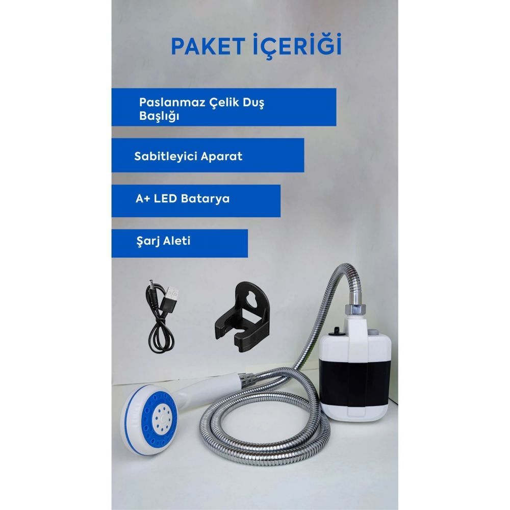 PROFESYONEL ŞARJLI TAŞINABİLİR KAMP - BAHÇE - OUTDOOR DUŞ SİSTEMİ SETİ