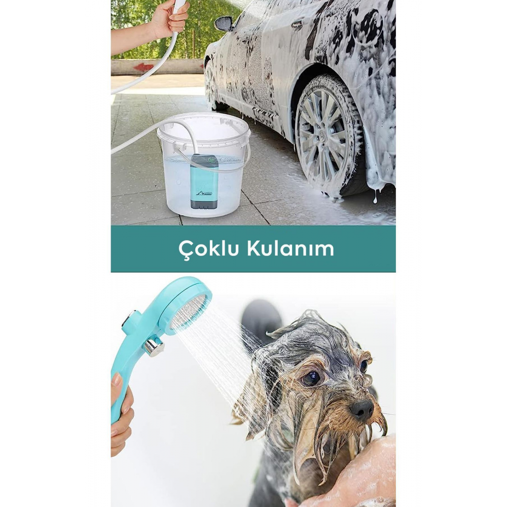 PROFESYONEL ŞARJLI TAŞINABİLİR KAMP - BAHÇE - OUTDOOR DUŞ SİSTEMİ SETİ