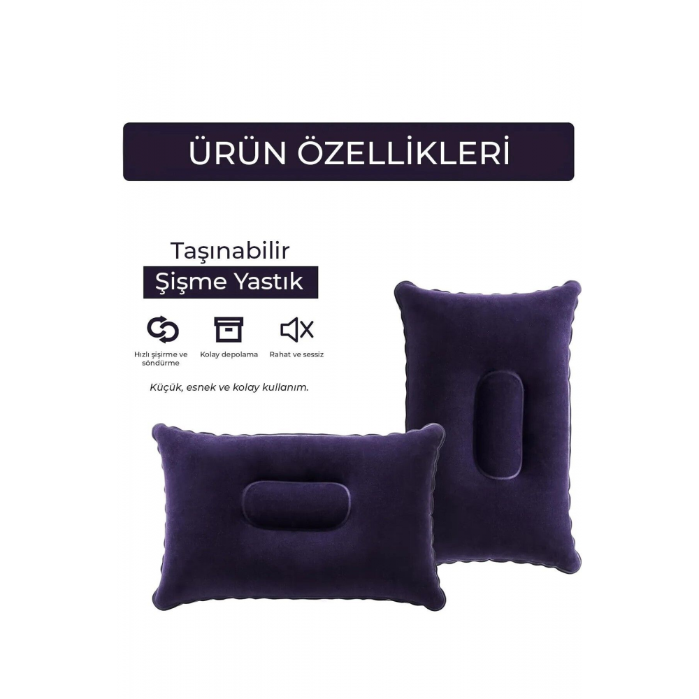 Kadife Kaplı Şişme Yastık - Kamp Yastığı / Seyahat Yastığı 1 Adet