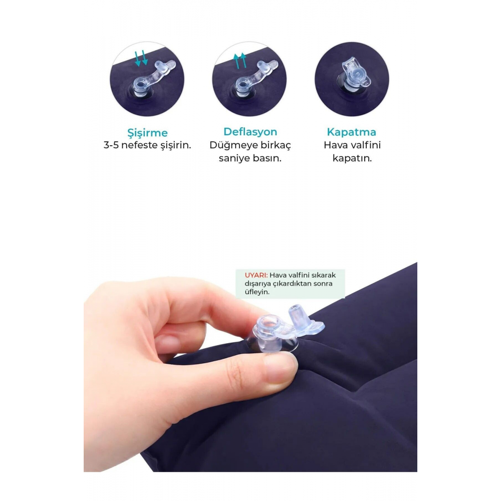 Kadife Kaplı Şişme Yastık - Kamp Yastığı / Seyahat Yastığı 1 Adet