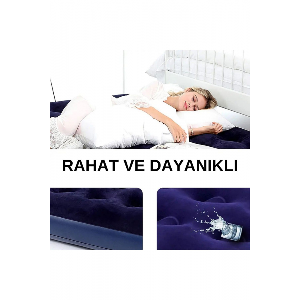 Unisex Lacivert Büyük Boy Tek Kişilik Şişme Yatak (191cm X 99cm X 22 cm)